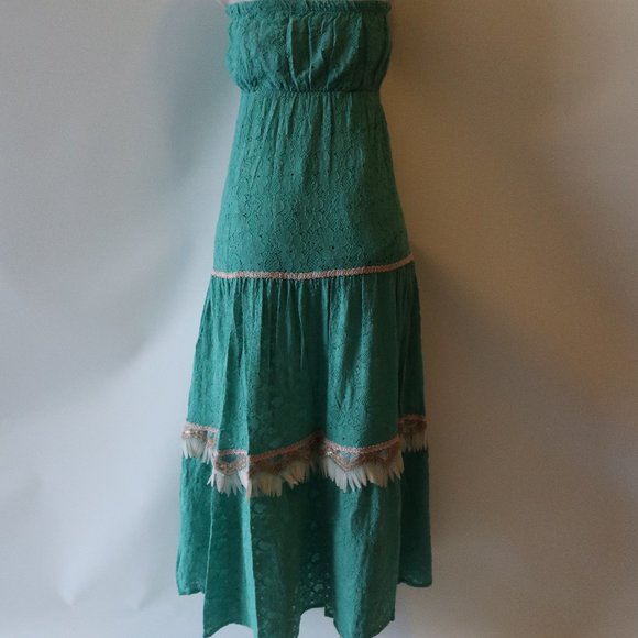 Elegant Teal Strapless Maxi Dress - Picture 9 of 12